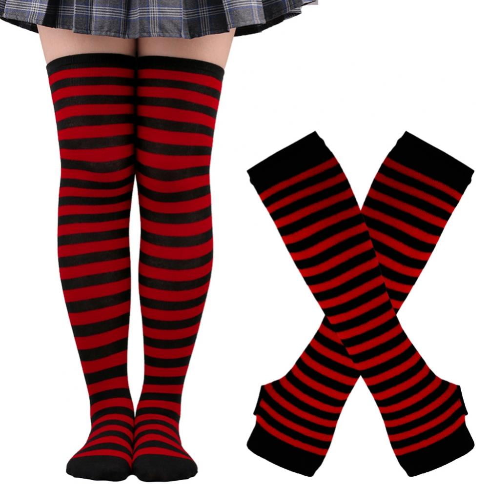Ladies Over the Knee Striped Hold Ups Red and White Stockings Fancy Dress Party Ladies Over the Knee Striped Hold Ups Red and White Stockings Fancy Dress Party