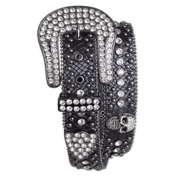 Nomad Creek Rhinestone Studded Skull Leather Belt