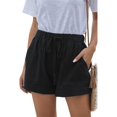 thumbnail image 1 of Women’s Casual Wide-Leg Shorts, Drawstring Elastic Waist Solid Color Loose Short Pant with Big Pocket, 1 of 5