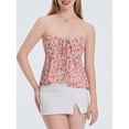 thumbnail image 3 of Gupgi Women Flower Tube Top Strapless Tie Front Smocked Bandeau Tops Off Shoulder Ruffle Vest, 3 of 9