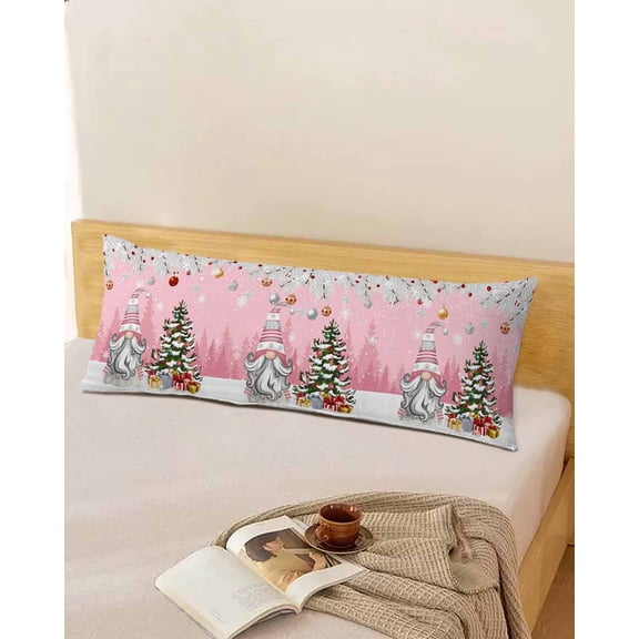 Pink Gnomes Christmas Body Pillow Cover, Pillowcase Protectors with Zipper, Breathable Decorative Throw Pillow Case Cover, Snowflake Xmas Tree Gifts Winter Pillow Shams for Couch Sofa 20x60Inch