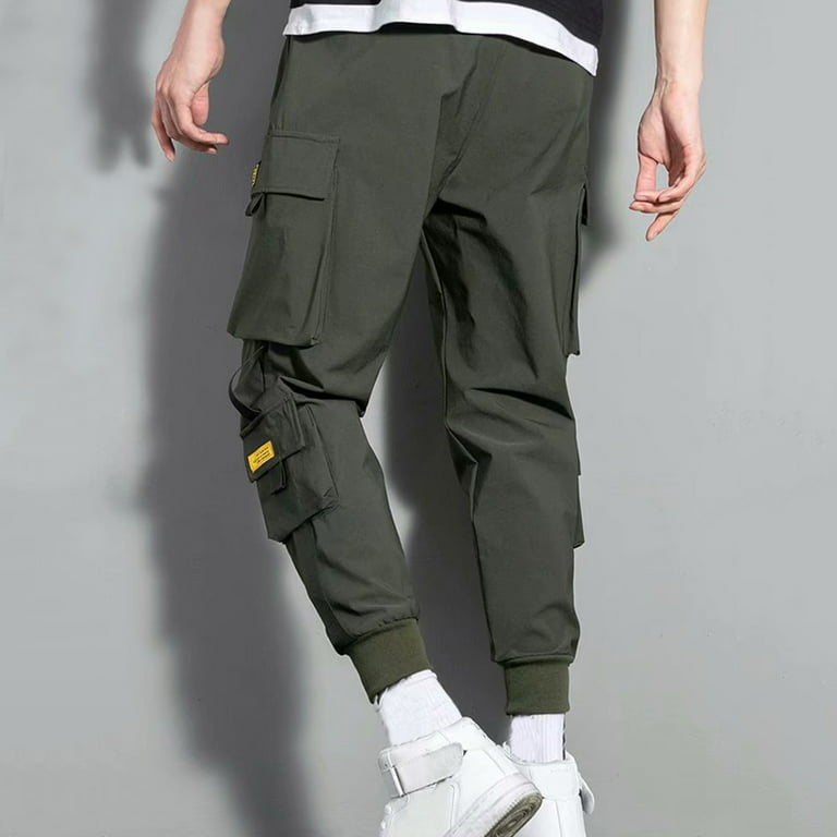 Cargo Pants for Men Work Casual Sports Solid Hip-Hop Streetwear Pant with  Drawstring Hiking Outdoor Trousers
