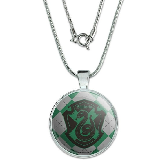 Harry Potter Slytherin Plaid Sigil 1" Pendant with Sterling Silver Plated Chain