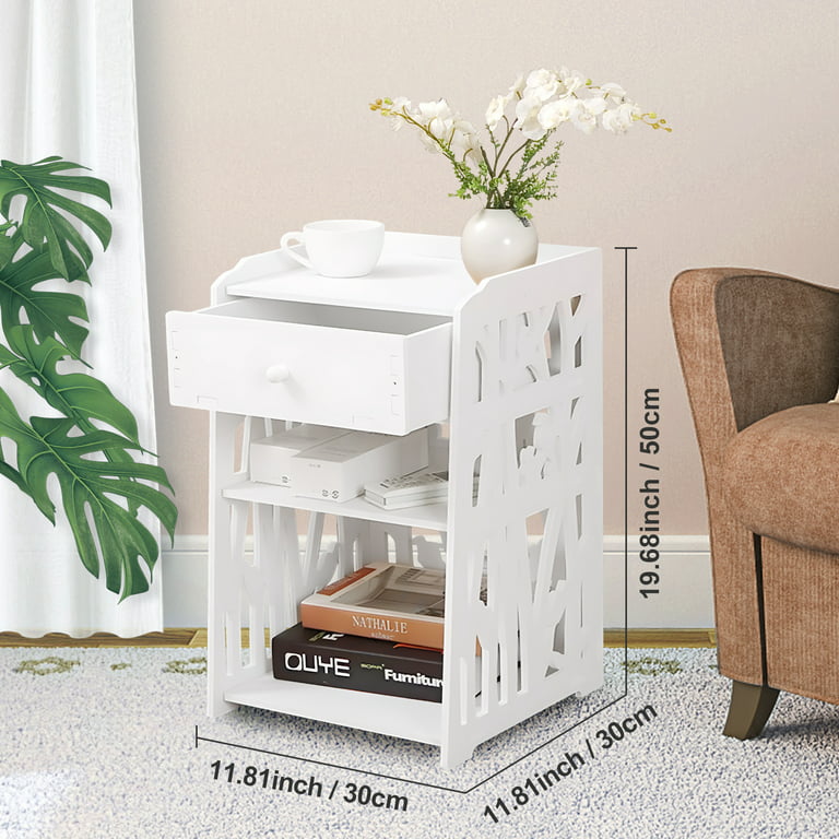 Nightstand,Side Table,ZPL White Nightstand with Drawer,Modern End Table for  Bedroom Living Room 