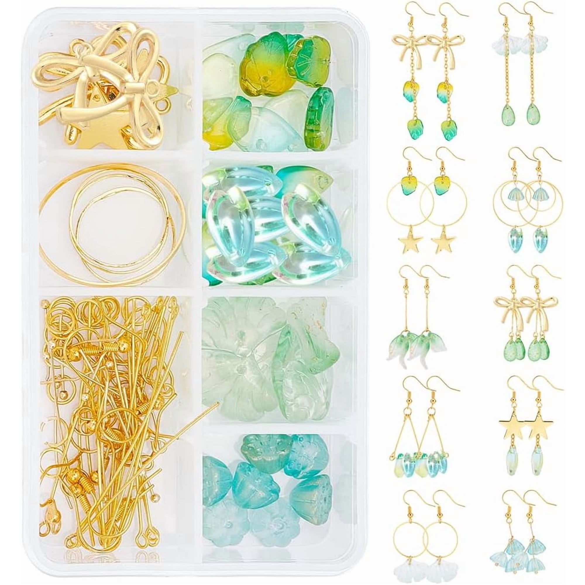 1Box DIY Dangle Earring Making Kits Including Glass Beads Charms Brass Cable Chains Linking Rings Pendant Earring Hooks Jump Pins Alloy Pendants