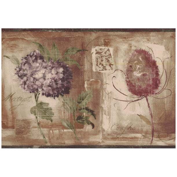 Prepasted Wall Border - Painted Vintage Flowers Purple ...