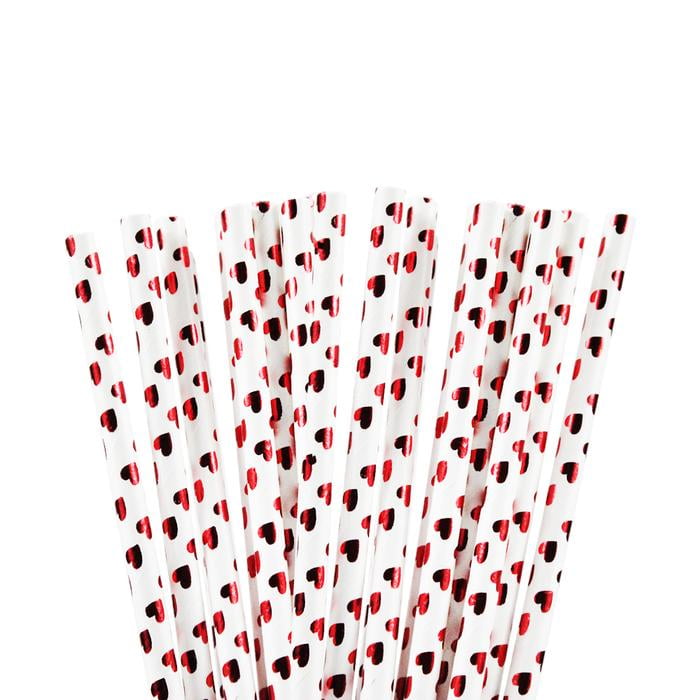 Metallic Red Hearts Cake Pop Party Straws