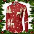 thumbnail image 2 of DHFJKG Christmas Long Sleeve Shirts For Men Xmas Festive Printed Turndown Collar Holiday Blouse Autumn Winter Casual Tops, 2 of 3