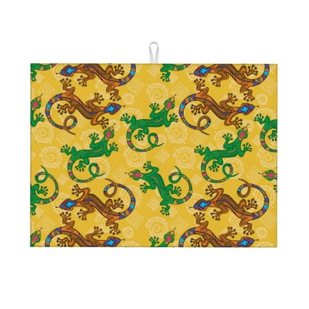 

Dish Drying Mat Tropical Funny Lizard Yellow Highly Absorbent Microfiber Drying Mat Kitchen Counter or Sink Drawer Liner 18x24 Kitchen Drying Mat Coffee Mat Kitchen Essentials