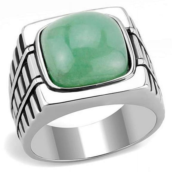 Men High Polished Stainless Steel Ring with Synthetic in Emerald - Size 13
