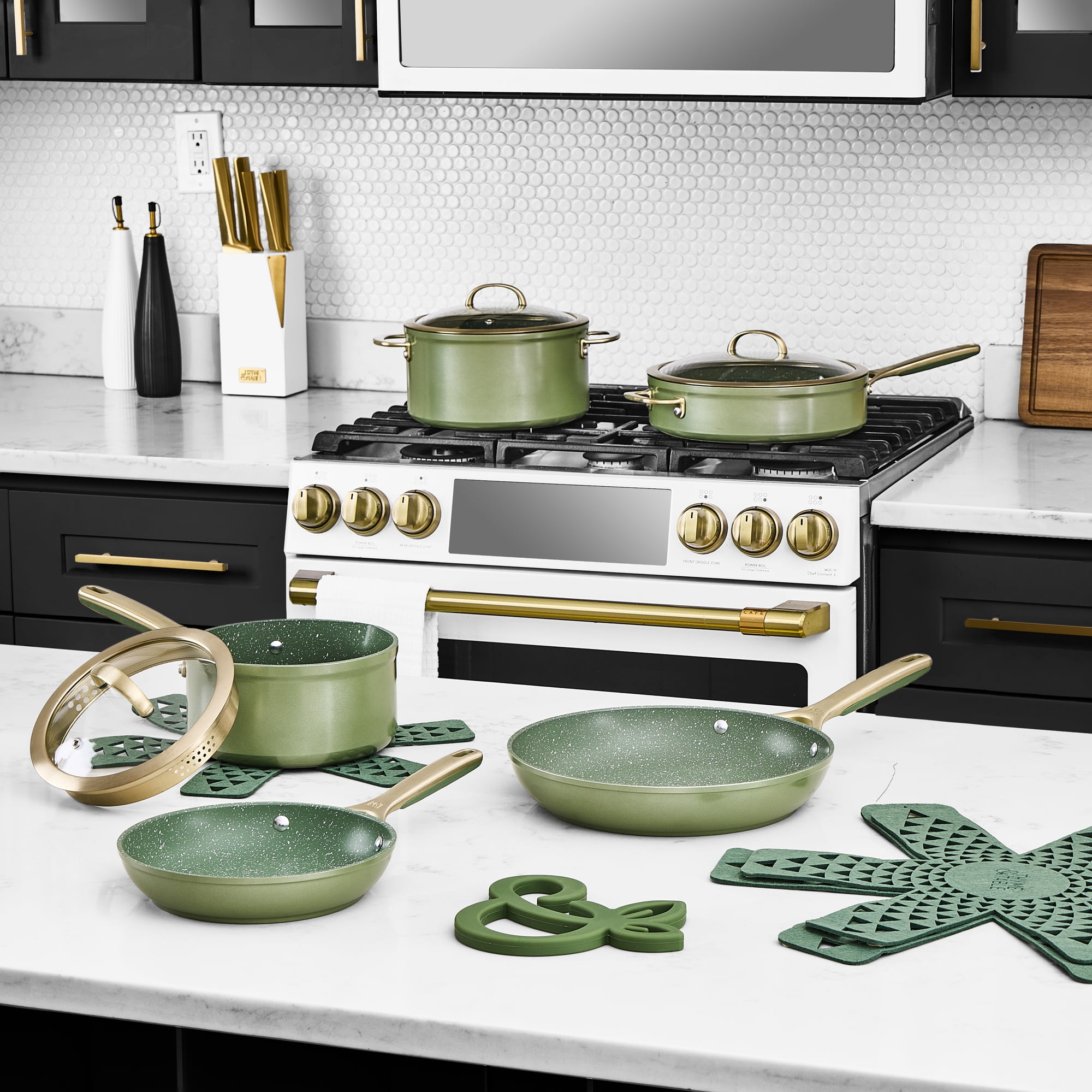 Thyme & Table Supreme 12-Piece Cookware Set Non-Stick - Olive