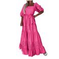 thumbnail image 2 of Summer Dresses for Women 2025 Fashion Women Summer Casual Hollow Out Bandage Short Sleeve Long Dress Boho Dresses for Women Hot Pink L, 2 of 6