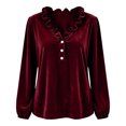 thumbnail image 4 of NominalSnug Women's Velvet Tops Ruffle V Neck Dressy Casual Blouse Long Sleeve Top Elegant Vintage Party Shirt for Fall Winter, 4 of 8