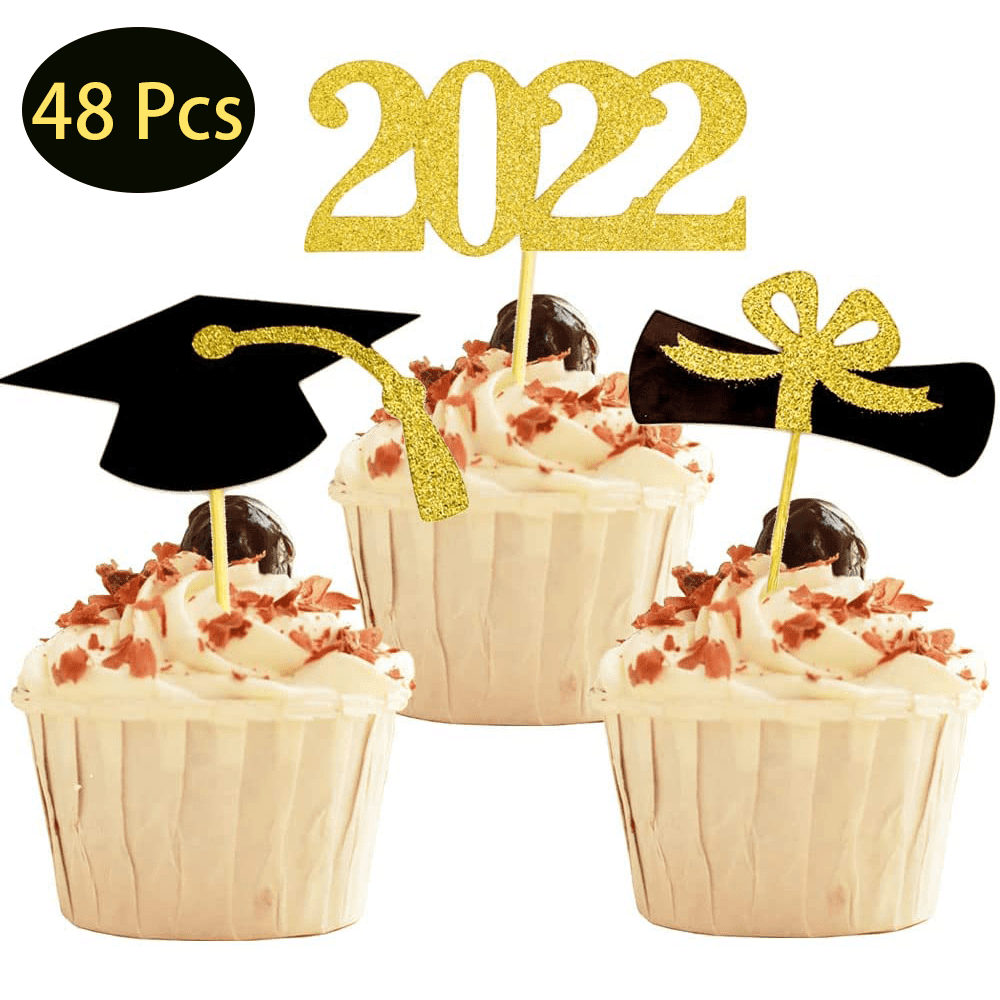 Class of 2019 Glitter Graduation Cupcake Topper 24 Pcs Food/Appetizer Picks for Graduation Party 