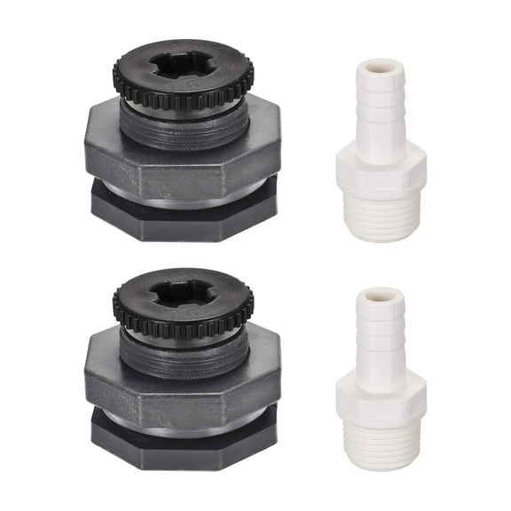 Uxcell G1/2 Thread Bulkhead Tank Adapter with Plug and 12mm Barbed Pipe Fitting 2 Set