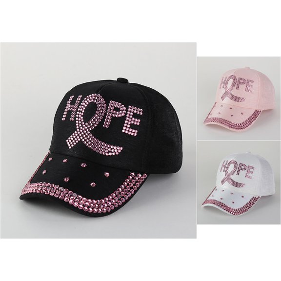 WMNTST Women's Rhinestone Baseball Cap Cancer Awareness Ribbon All-Season Cap Sparkly Classic Athletic Leisure Dad Hat