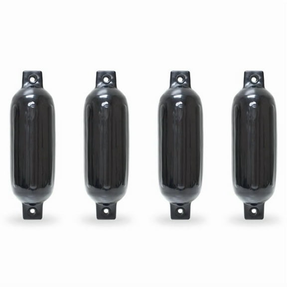NEH Twin Eye Ribbed Boat Pontoon Fender 4.5" x 16" 4pcs Inflatable Vinyl Mooring Bumpers Guard Dock Docking - Black