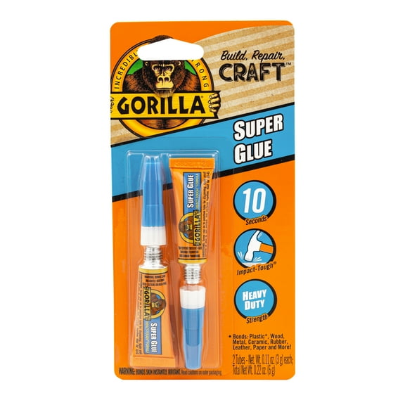 Gorilla Clear Super Glue 3g (.11 Ounces) Mini Tubes, 2 Pack, 24 hours cure time