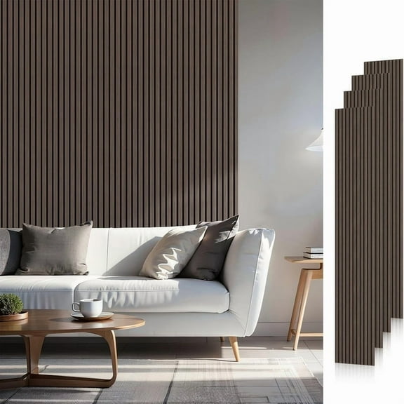 Easy4Home 4Pcs Wood Slat Acoustic Panels 94.5" x 12.6" Soundproof Wall Panels,Dark Walnut