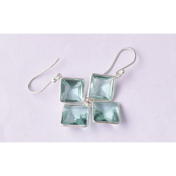 925 Sterling Silver Handmade Aqua Gemstone Women Dangle Earrings For Festival Gift