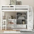 thumbnail image 2 of Euroco Full Size Pine Wood Loft Bed with Desk and Cabinets for Kids Room, Storage Staircase Shelf, White, 2 of 12