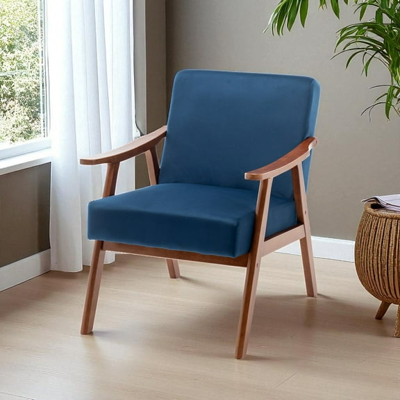 Hassch Velvet Accent Armchair with Solid Rubberwood Frame and Thick Backrest, Modern Lounge Chair for Living Room, Bedroom, Home Office (Navy)