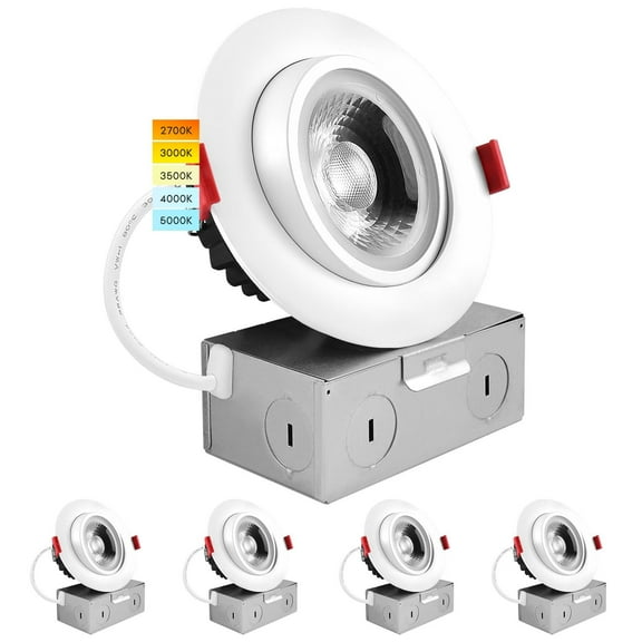 Luxrite 4 Inch Gimbal LED Recessed Light 11W=75W 5CCT, 2700K-5000K 1000LM Dimmable IC & Damp Rated, ETL Listed 4 Pack