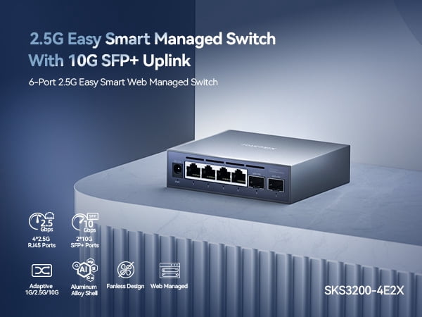 6-Port 2.5G Web Managed Ethernet Switch, VLAN/QoS/STP/IGMP/LACP Supported, Fanless Easy Smart 2.5Gb Network Switch, Aluminum Housing, Desktop/Wall-Mount