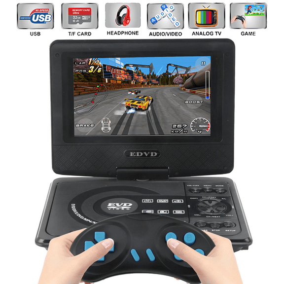 Yuehuam 8" Portable DVD Player for Kids and Car, 7" Swivel HD Screen with 4-6 Hours Built-in Battery, Support Sync Screen to TV, Support SD Card/USB/Multiple Disc Formats