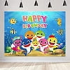 Shark Birthday Party Backdrop Photo Background for Baby Boys Girls, Cute Cartoon Shark Animal Happy Birthday Banner Decoration Party Supplies (5x3ft)(5x3ft)