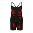 thumbnail image 4 of Bjutir Womens Pajamas Set Printed Strap Top Shorts Home Sleepwear 2 Piece Set Sleepwear Black, 4 of 6