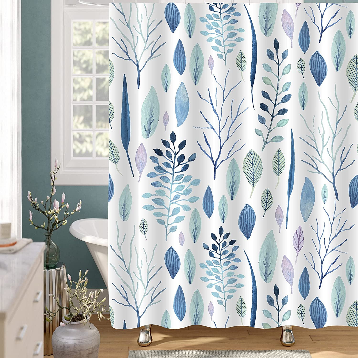 Tropical Green Plants Waterproof Fabric Shower Curtain Bath Accessory Sets