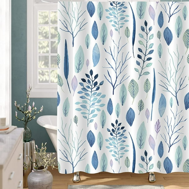 Htooq Light Blue Stall Shower Curtain Liner 54 X 78 Inch Long Set Abstract Narrow For Decor Tropical Botanical Fabric Royal Ca