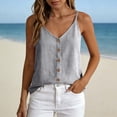thumbnail image 2 of VEKDONE Womens Button Down Tank Tops Sleeveless V-Neck Cami Tank Top Summer Cotton Loose Fit Lounge Blouse Spaghetti Straps Shirts Gray XL, 2 of 7