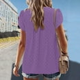 thumbnail image 4 of ZQUUVOU Womens Summer Tops Short Sleeve Solid Color Round Neck Lace Blouse Purple, 4 of 8