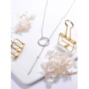 Silvora Silver Lariat Necklaces for Women Trendy Drop Bar Pendant Y-Necklaces Adjustable Long Chain Elegant Jewelry Gifts for Granddaughter Sister Christmas