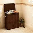thumbnail image 3 of MEHOOM 100L Bamboo Laundry Hamper with Lid, Foldable Clothes Basket for Bedroom, Laundry Room, Small Spaces (Brown), 3 of 11
