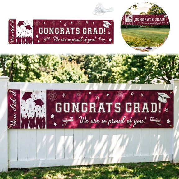 XINGAG Graduation Decorations 2026 Maroon White/Maroon Party Decors/Congrats Grad Banner Backdrop Hanging Porch Supplies for College For Grad Party