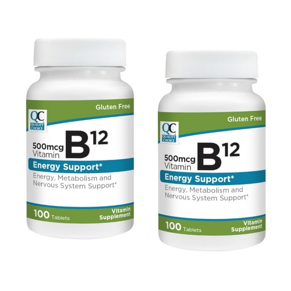Quality Choice 500mcg Vitamin B12 Energy Support Tablets, 100 Count - Pack of 2