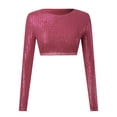 thumbnail image 4 of Lingerie for Women's Sequins Solid Round Slim Midriff Long Sleeved Top for Hot Pink XL, 4 of 7