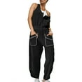 thumbnail image 6 of Njagoc3 Womens Spring/Summer Solid Color Casual Round Neck Button Sleeveless Waist Pocket Sports Jumpsuit Pants, 6 of 6