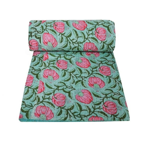 Yuvancrafts Green Frida Kahlo Print Cotton Quilts, Twin - Reversible