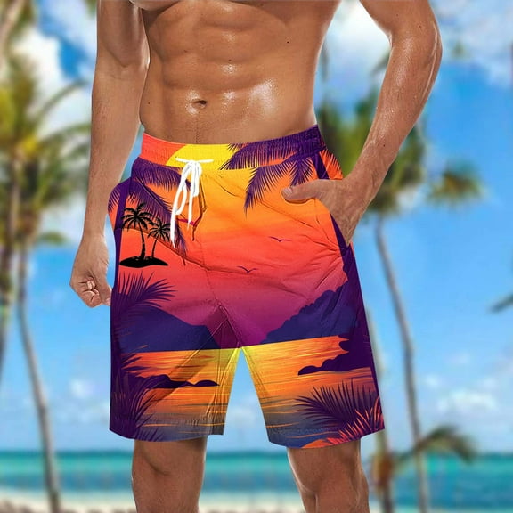 WAENQINLA Men Swim Trunks Quick Dry Elastic Waist Drawstring Summer Beach Shorts with Pockets Big and Tall Swimwear Bathing Suits
