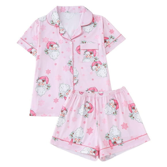 Ladies' Pajamas Christmas Prints Lapel Short Sleeves And Shorts European And Home Wear Sets For All Teenager Pajamas Night Wear Women for Juniors Womens Night Satin Pajama Shorts Women XL Red