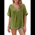 thumbnail image 1 of Camisas de Corta con Cuello en V para Mujer, Blusas Informales de Negocios, Blusas de Trabajo Holgadas Amarillo-Verde XL, 1 of 7