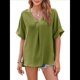 thumbnail image 1 of Camisas de Corta con Cuello en V para Mujer, Blusas Informales de Negocios, Blusas de Trabajo Holgadas Amarillo-Verde XL, 1 of 7