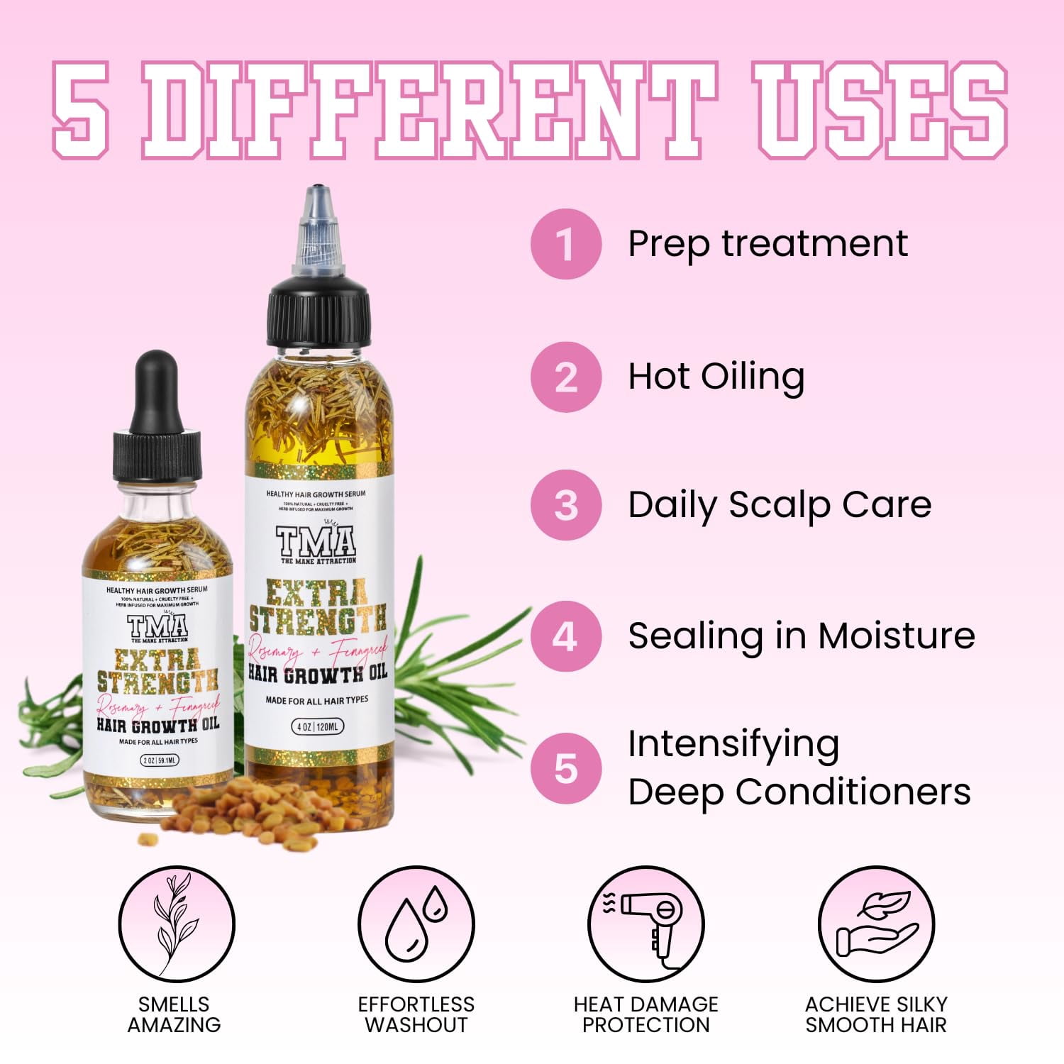 The Mane Attraction Extra Strength Rosemary + Fenugreek Herbal Hair Growth Oil | Infused With Castor Oil for ALL Hair Types Mini, 2oz