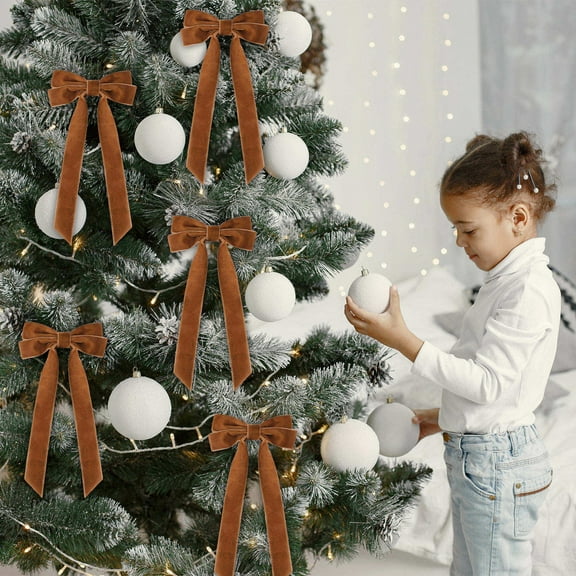 EWASWON Khaki Velvet Christmas Bow - Reusable Soft Texture Holiday Bow for Gift Wrapping, Christmas Tree & Home Decor