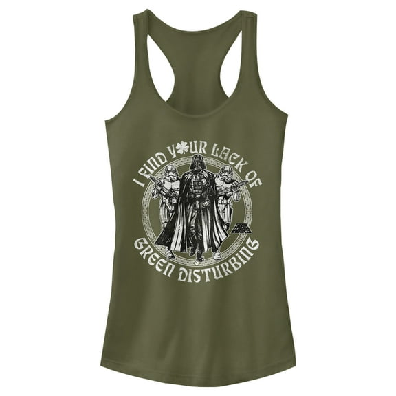 Junior's Star Wars St. Patrick's Day I Find Your Lack of Green Disturbing  Racerback Tank Top Military Green Medium
