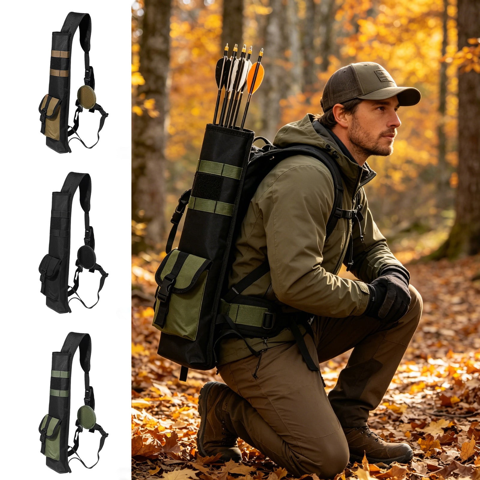 Hunting Arrow Bag Resizable & Lightweight Hunting Arrow Bag Large Capacity & Pockets Arrow Organizer Khaki Oxford Cloth Arrow Case Ideal Gift for Men & Women Hunters.